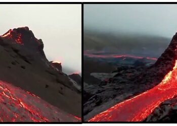 ಹೊಳೆಯಂತೆ ಹರಿದ ಲಾವಾರಸ – ಡ್ರೋನ್‍ನಲ್ಲಿ ಸೆರೆಯಾಯ್ತು ಜ್ವಾಲಾಮುಖಿ ಸ್ಫೋಟದ  ದೃಶ್ಯ