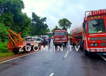 ನೆಲ್ಯಾಡಿ : ಗ್ಯಾಸ್ ಟ್ಯಾಂಕರ್ ಮತ್ತು ಕಾರ್ ನಡುವೆ ಅಪಘಾತ