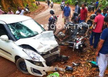 ಕೋಡಿಂಬಾಡಿ: ಕಾರು ಮತ್ತು ಬೈಕ್ ನಡುವೆ ಅಪಘಾತ..!! ಬೈಕ್ ಸವಾರ ಗಂಭೀರ