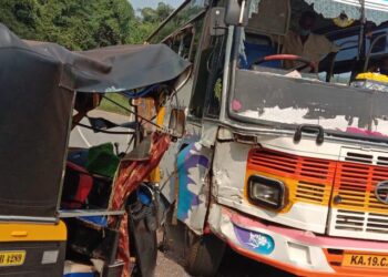 ಬಂಟ್ವಾಳ: ಖಾಸಗಿ ಬಸ್ ಮತ್ತು ಆಟೋ ರಿಕ್ಷಾ ನಡುವೆ ಅಪಘಾತ: ಆಟೋ ಚಾಲಕ ಹಾಗೂ ಪ್ರಯಾಣಿಕನಿಗೆ ಗಂಭೀರ ಗಾಯ..!!