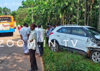 ಶಾಂತಿಮೊಗರು: ಕೆ.ಎಸ್.ಆರ್.ಟಿ.ಸಿ ಬಸ್ ಮತ್ತು ಕಾರು ಡಿಕ್ಕಿ..!!