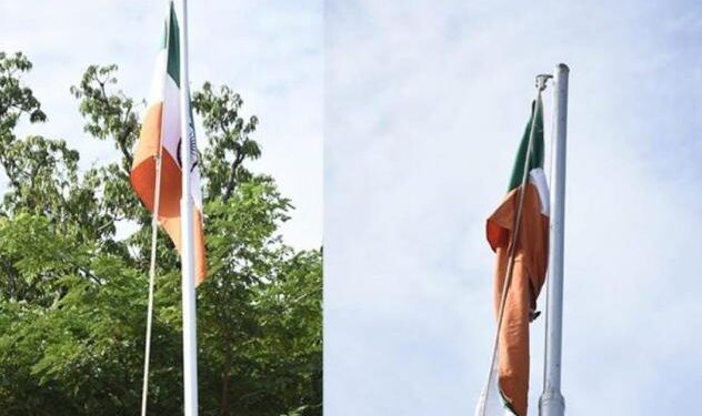 ಮಂಗಳೂರು: ರಾಜ್ಯೋತ್ಸವದ ರಾಷ್ಟ್ರ ಧ್ವಜಾರೋಹಣ ಸಂದರ್ಭದಲ್ಲಿ ತಲೆಕೆಳಗಾಗಿ ಹಾರಿದ ರಾಷ್ಟ್ರಧ್ವಜ..!!