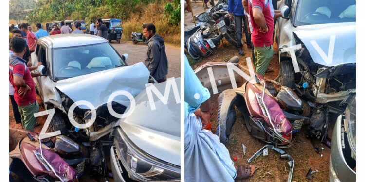 ವಿಟ್ಲ: ಅಳಕೆಮಜಲಿನಲ್ಲಿ ನಿಲ್ಲಿಸಿದ್ದ ಇನೋವಾ ಕಾರು ಮತ್ತು ಬೈಕ್ ಗಳಿಗೆ  ಶಿಫ್ಟ್ ಕಾರ್ ಡಿಕ್ಕಿ:;ಹಲವು ವಾಹನಗಳು ಜಖಂ…!!