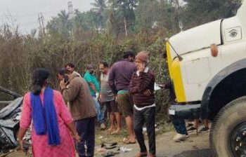 ಶಿವಮೊಗ್ಗ: ಕಾರು ಮತ್ತು ಲಾರಿ ನಡುವೆ ಭೀಕರ ಅಪಘಾತ: ಇಬ್ಬರು ಸ್ಥಳದಲ್ಲೇ ಸಾವು..!!