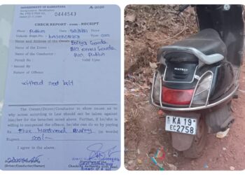 ಪುತ್ತೂರು: ಸ್ಕೂಟರ್ ಸವಾರನಿಗೆ ‘ವಿದೌಟ್ ಸೀಟ್ ಬೆಲ್ಟ್’ಗೆ ದಂಡ ವಸೂಲಿ….!!!!