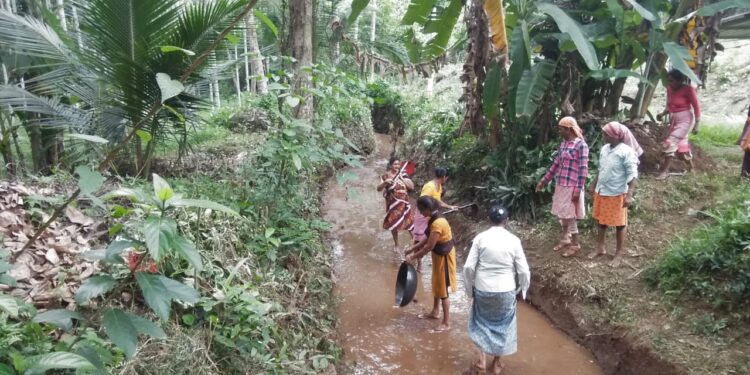 ವೀರಕಂಭ: ಸ್ನೇಹ ಸಂಜೀವಿನಿ ಒಕ್ಕೂಟದ ಸದಸ್ಯರಿಂದ ಉದ್ಯೋಗ ಖಾತ್ರಿ ಯೋಜನೆಯಡಿ ಹೊಳೆತ್ತುವ ಕಾರ್ಯ