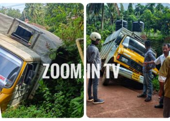 ಪುತ್ತೂರು: ರಿಕ್ಷಾಕ್ಕೆ ಸೈಡ್ ಕೊಡಲು ಹೋಗಿ ಹೊಂಡಕ್ಕೆ ಬಿದ್ದ ಮಿನಿ ಟೆಂಪೋ