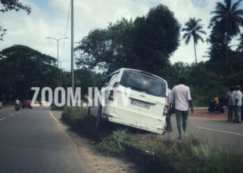 ಕೆಮ್ಮಾಯಿ: ಡಿವೈಡರ್ ಮೇಲೆ ಹತ್ತಿದ ಕಾರು..!!!