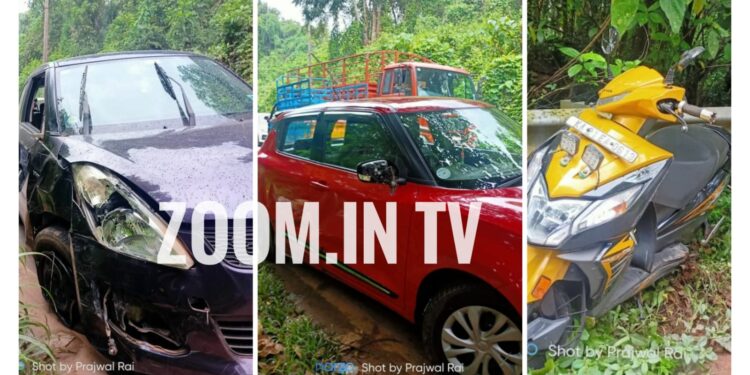 ಕಬಕ: ಎರಡು ಕಾರುಗಳ ಮತ್ತು ಸ್ಕೂಟರ್ ನಡುವೆ ಡಿಕ್ಕಿ: ದ್ವಿಚಕ್ರ ವಾಹನ ಸವಾರನಿಗೆ ಗಾಯ..!!