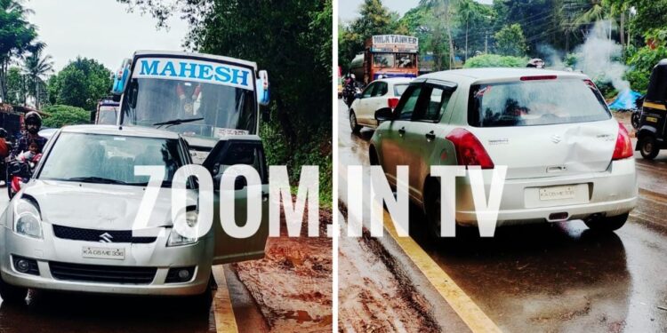 ಪುತ್ತೂರು : ನೆಹರುನಗರದಲ್ಲಿ ಖಾಸಗಿ ಬಸ್-ಕಾರು-ಪಿಕಪ್ ನಡುವೆ ಡಿಕ್ಕಿ..!!