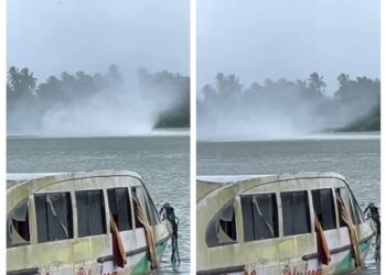 ಉಡುಪಿ: ಸುಳಿಗಾಳಿ ರಭಸಕ್ಕೆ ಆಕಾಶದೆಡೆಗೆ ಚಿಮ್ಮಿದ ನದಿ ನೀರು: ವೀಡಿಯೋ ವೈರಲ್..!!