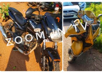 ನೆಹರುನಗರ: ಕಾಲೇಜು ಕ್ಯಾಂಪಸ್ ನಲ್ಲಿ ಆಕ್ಟಿವಾ-ಬೈಕ್ ಡಿಕ್ಕಿ : ಬೈಕ್ ಸವಾರನಿಗೆ  ಗಾಯ..!!