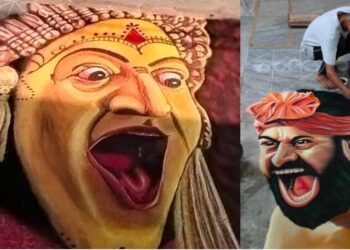 ದೀಪಾವಳಿಗೆ ‘ಕಾಂತಾರ’ ರಂಗೋಲಿ : ಕಲಾವಿದರ ಕೈಚಳಕದಲ್ಲಿ ಅರಳಿತು ಅದ್ಭುತ ಚಿತ್ರ..