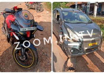 ವಿಟ್ಲ: ರಸ್ತೆ ಬದಿಯಲ್ಲಿ ನಿಂತಿದ್ದ ಕಾರಿಗೆ ಬೈಕ್ ಡಿಕ್ಕಿ.!!