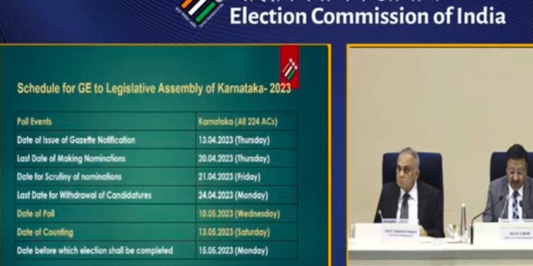 Karnataka Election 2023 : ಕರ್ನಾಟಕ ವಿಧಾನಸಭೆಗೆ ಚುನಾವಣಾ ದಿನಾಂಕ ಪ್ರಕಟ, 10ರಂದು ಮತದಾನ, 13ಕ್ಕೆ ಫಲಿತಾಂಶ..!!