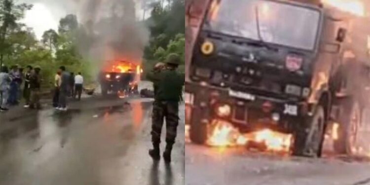 ಸೇನಾ ವಾಹನಕ್ಕೆ ಬೆಂಕಿ : ನಾಲ್ವರು ಯೋಧರು ಸಜೀವದಹನ