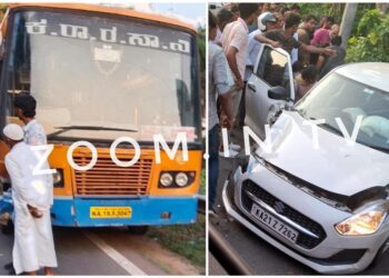 ಕಬಕ : ಕೆ.ಎಸ್.ಆರ್.ಟಿ.ಸಿ ಬಸ್ ಮತ್ತು ಕಾರಿನ ನಡುವೆ ಡಿಕ್ಕಿ : ಕಾರು ಚಾಲಕನಿಗೆ ಗಾಯ..!!!