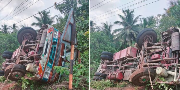 ಪೆರುವಾಯಿ : ನಿಯಂತ್ರಣ ತಪ್ಪಿ ಬೋರ್ ವೆಲ್ ಗಾಡಿ ಪಲ್ಟಿ..!!!