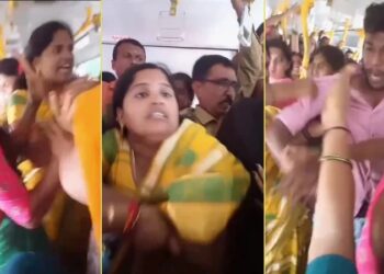 ಫ್ರೀ ಬಸ್​ನಲ್ಲಿ ಮಹಿಳೆಯರ ‘ಶಕ್ತಿ’ ಪ್ರದರ್ಶನ : ಗಲಾಟೆ ನೋಡುತ್ತಾ ನಿಂತ ಕಂಡಕ್ಟರ್..!!