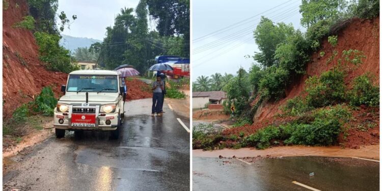 ವಿಟ್ಲ : ಭಾರೀ ಮಳೆಗೆ ರಸ್ತೆ ಮೇಲೆ ಕುಸಿದ ಗುಡ್ಡ : ತಹಶೀಲ್ದಾರ್ ಭೇಟಿ