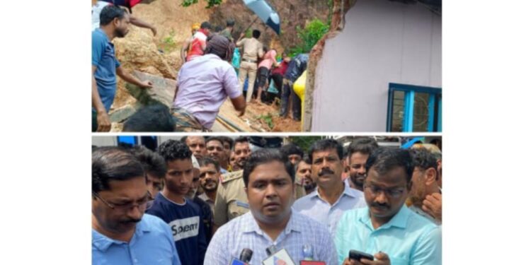 ಮನೆಗೆ ಗುಡ್ಡ ಜರಿದು ಮಹಿಳೆ ಮೃತಪಟ್ಟ ಸ್ಥಳಕ್ಕೆ ಜಿಲ್ಲಾಧಿಕಾರಿ ಮುಲೈ ಮುಗಿಲನ್ ಭೇಟಿ : ಕುಟುಂಬಕ್ಕೆ 5.ಲಕ್ಷ ರೂ. ಮತ್ತು ಮನೆ ರಿಪೇರಿಗೆ 1.20 ಲಕ್ಷ ಪರಿಹಾರದ ಭರವಸೆ