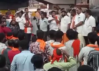 ಬಿ.ಸಿ.ರೋಡ್ : ಹಿಂ.ಜಾ.ವೇ. ಪ್ರಾಂತ ಸಹ ಸಂಯೋಜಕ್ ಸತೀಶ್ ದಾವಣಗೆರೆ ಬಂಧನ ಖಂಡಿಸಿ ಹಿಂ.ಜಾ.ವೇ. ಪ್ರತಿಭಟನೆ