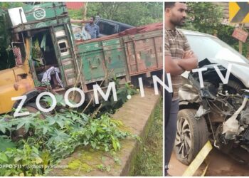 ಪುತ್ತೂರು : ಲಾರಿ-ಕಾರಿನ ನಡುವೆ ಡಿಕ್ಕಿ..!!!