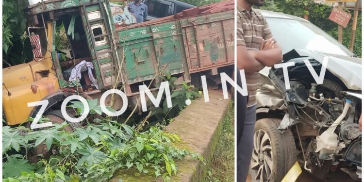 ಪುತ್ತೂರು : ಲಾರಿ-ಕಾರಿನ ನಡುವೆ ಡಿಕ್ಕಿ..!!!