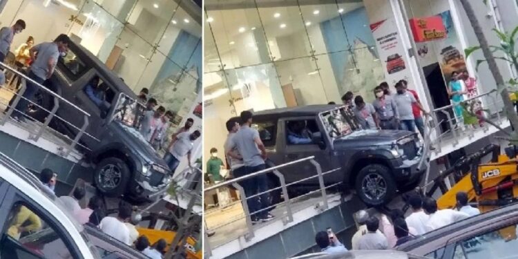 ಕಾರು​ ಖರೀದಿಸಿ ಶೋ ರೂಮ್​ನಲ್ಲೇ ಅಪಘಾತ ಮಾಡಿಕೊಂಡ ವ್ಯಕ್ತಿ : ಫೋಟೋ, ವೀಡಿಯೋ ವೈರಲ್