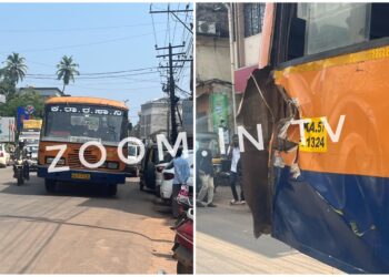 ಪುತ್ತೂರು : ಕೆ.ಎಸ್.ಆರ್.ಟಿ.ಸಿ ಬಸ್ – ಟಿಪ್ಪರ್ ನಡುವೆ ಡಿಕ್ಕಿ