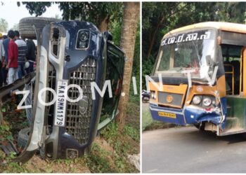 ವಳಚ್ಚಿಲ್ : ಅಡ್ಡ ಬಂದ ಹಾವನ್ನು ತಪ್ಪಿಸಲು ಹಠಾತ್ ಬ್ರೇಕ್ ಹಾಕಿದ ಚಾಲಕ : ಹಿಂಬದಿಯಿಂದ ಬಸ್ ಡಿಕ್ಕಿ