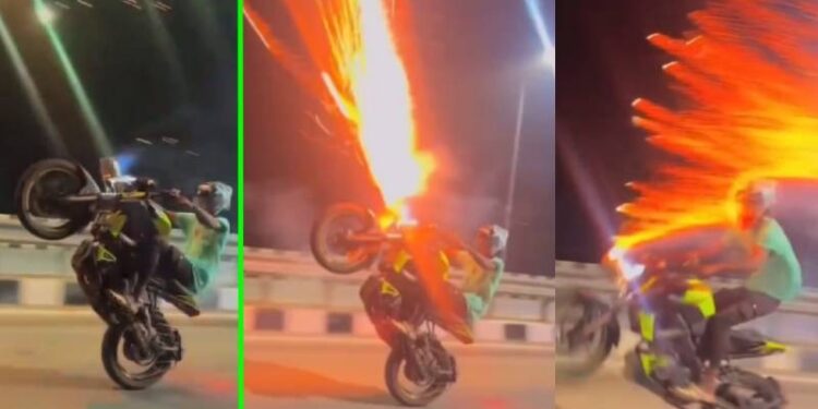 ಬೈಕ್ ವ್ಹೀಲಿಂಗ್ ಮಾಡುವಾಗ ಪಟಾಕಿ ಜೊತೆ ಸರಸ : ಕೊನೆಗೂ ಪೊಲೀಸರ ಕೈಗೆ ಸಿಕ್ಕಿಬಿದ್ದ ಹೆದ್ದಾರಿಯ ‘ಡೆವಿಲ್ ರೈಡರ್‌’