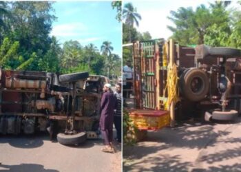 ವಿಟ್ಲ : ಚಾಲಕನ ನಿಯಂತ್ರಣ ತಪ್ಪಿ ಕೋಳಿ ಸಾಗಾಟದ ಲಾರಿ ಪಲ್ಟಿ..!!!