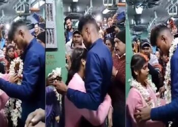 ಅಪರೂಪದ ಮದುವೆಗೆ ಸಾಕ್ಷಿಯಾದ ಪ್ಯಾಸೆಂಜರ್ ಟ್ರೈನ್ : ಚಲಿಸುತ್ತಿದ್ದ ರೈಲಿನಲ್ಲಿ ಸತಿ-ಪತಿಯಾದ ಲವ್ ಬರ್ಡ್ಸ್..! 