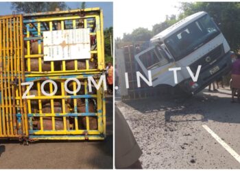 ಸುಳ್ಯ : ಗ್ಯಾಸ್ ಸಿಲಿಂಡರ್ ಸಾಗಾಟದ ಲಾರಿ ಪಲ್ಟಿ : ರಸ್ತೆ ಬ್ಲಾಕ್..!!!