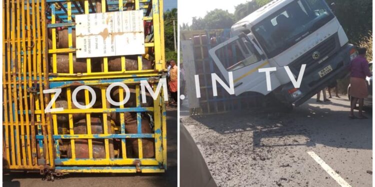 ಸುಳ್ಯ : ಗ್ಯಾಸ್ ಸಿಲಿಂಡರ್ ಸಾಗಾಟದ ಲಾರಿ ಪಲ್ಟಿ : ರಸ್ತೆ ಬ್ಲಾಕ್..!!!