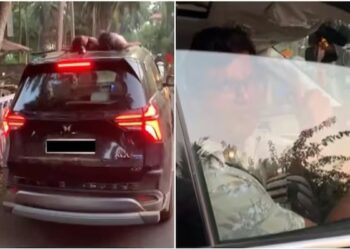 ಕಾರಿನ ರೂಫ್ ನಲ್ಲಿ ಮಕ್ಕಳನ್ನು ಮಲಗಿಸಿ ಕಾರು ಚಾಲನೆ : ಪ್ರಕರಣ ದಾಖಲು