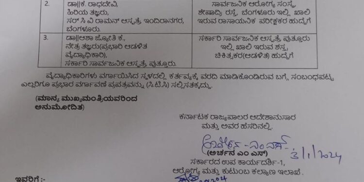 ಪುತ್ತೂರು : ಸರ್ಕಾರಿ ಆಸ್ಪತ್ರೆಯಲ್ಲಿ ಖಾಲಿಯಿದ್ದ ಶಸ್ತ್ರಚಿಕಿತ್ಸೆ (ಆಡಳಿತ) ಹುದ್ದೆಗೆ ಡಾ. ಆಶಾ ಜ್ಯೋತಿ ಕೆ. ನೇಮಕ