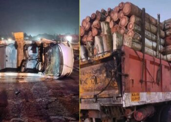 ಪಂಕ್ಚರ್​​ ಆಗಿ ನಿಂತಿದ್ದ ಲಾರಿಗೆ ಕಾರು ಡಿಕ್ಕಿ : ಇಬ್ಬರು ಸಾವು