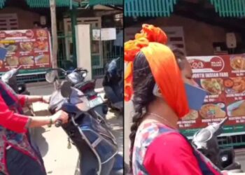 ತಲೆಗೆ ಬಟ್ಟೆ ಸುತ್ತಿ, ಪೋನಿನಲ್ಲಿ ಮಾತಾಡುತ್ತಾ, ಜಾಲಿ ರೈಡ್​​ನಲ್ಲಿ ಮಹಿಳೆ : ವೀಡಿಯೋ ವೈರಲ್..!