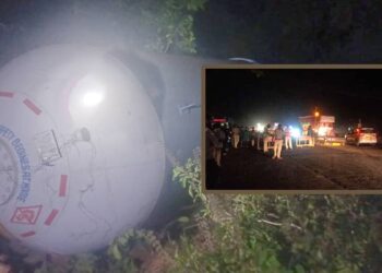 ನ್ಯೂಟ್ರಲಲ್ಲಿ ಇಟ್ಟು ಚಹಾ ಕುಡಿಯಲು ಹೋದ ಚಾಲಕ : ತನ್ನಷ್ಟಕ್ಕೇ ಚಲಿಸಿ ಪಲ್ಟಿ ಹೊಡೆದ ಗ್ಯಾಸ್​​ ಟ್ಯಾಂಕರ್..!