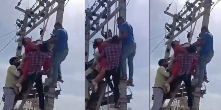 ಲವರ್​ ಅನ್ನು ಮನೆಗೆ ಕರೆದುಕೊಂಡು ಬರಲು ಒಪ್ಪದ ಪತಿ : ವಿದ್ಯುತ್ ಕಂಬ ಏರಿದ ಪತ್ನಿ..!