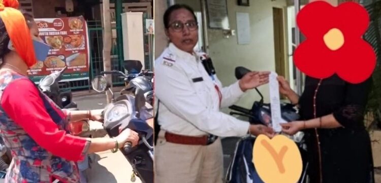 ತಲೆಗೆ ದುಪ್ಪಟ ಕಟ್ಟಿ ಮೊಬೈಲ್ನಲ್ಲಿ ಟಾಕಿಂಗ್ ಟ್ರಾವೆಲ್ : ಪೊಲೀಸರಿಂದ ಮಹಿಳೆಗೆ 5000 ರೂ ದಂಡ..!
