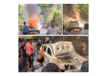 ಬಂಟ್ವಾಳ : ಚಲಿಸುತ್ತಿದ್ದ ವೇಳೆ ಕಾಣಿಸಿಕೊಂಡ ಬೆಂಕಿ : ರಸ್ತೆ ಮಧ್ಯೆ ಹೊತ್ತಿ ಉರಿದ ಡಸ್ಟರ್ ಕಾರು..!