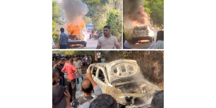 ಬಂಟ್ವಾಳ : ಚಲಿಸುತ್ತಿದ್ದ ವೇಳೆ ಕಾಣಿಸಿಕೊಂಡ ಬೆಂಕಿ : ರಸ್ತೆ ಮಧ್ಯೆ ಹೊತ್ತಿ ಉರಿದ ಡಸ್ಟರ್ ಕಾರು..!