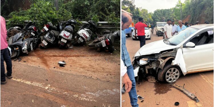 ಸಂಟ್ಯಾರ್ : ಬ್ರೇಕ್ ಫೇಲ್ : ನಿಲ್ಲಿಸಿದ್ದ ಹತ್ತಕ್ಕೂ ಅಧಿಕ ಬೈಕ್ ಗೆ ಡಿಕ್ಕಿ ಹೊಡೆದ ಕಾರು!