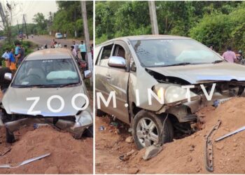 ಗೇರುಕಟ್ಟೆ : ಮಣ್ಣಿನ ದಿಬ್ಬಕ್ಕೆ ಕಾರು ಡಿಕ್ಕಿ, ಅಪಾಯದಿಂದ ಪಾರಾದ ಕಬಕದ ಪ್ರಯಾಣಿಕರು