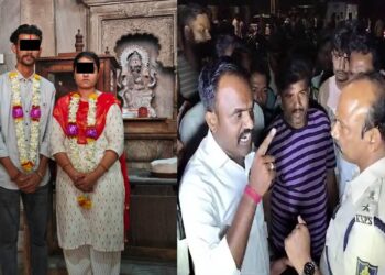 ಮುಸ್ಲಿಂಯನ್ನು ಯುವತಿ ಪ್ರೀತಿಸಿ ಮದ್ವೆಯಾದ ಯುವಕ : ಹಿಂದೂ ಪರ ಸಂಘಟನೆಗಳಿಂದ ಪ್ರತಿಭಟನೆ ; ಲಾಠಿಚಾರ್ಜ್