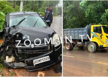 ಪುತ್ತೂರು : ಟಿಪ್ಪರ್ ಲಾರಿ-ಕಾರಿನ ನಡುವೆ ಅಪಘಾತ!
