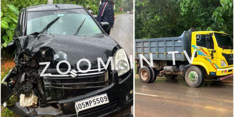 ಪುತ್ತೂರು : ಟಿಪ್ಪರ್ ಲಾರಿ-ಕಾರಿನ ನಡುವೆ ಅಪಘಾತ!